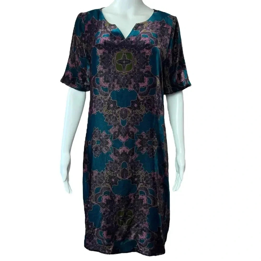 Sundance Nomi Teal Floral Velvet Mini Dress Small